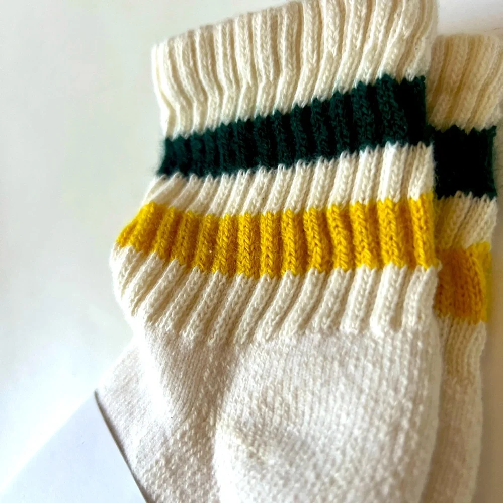 AMERICAN TRENCH RETRO QUARTER CREW SOCKS FOREST GREEN/AMBER OS UNISEX NWT